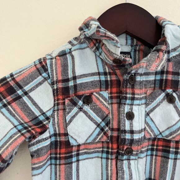 OshKosh B’Gosh Baby Boy Flannel Plaid Cotton Romper, Blue/Red- 24M - Picture 2 of 7